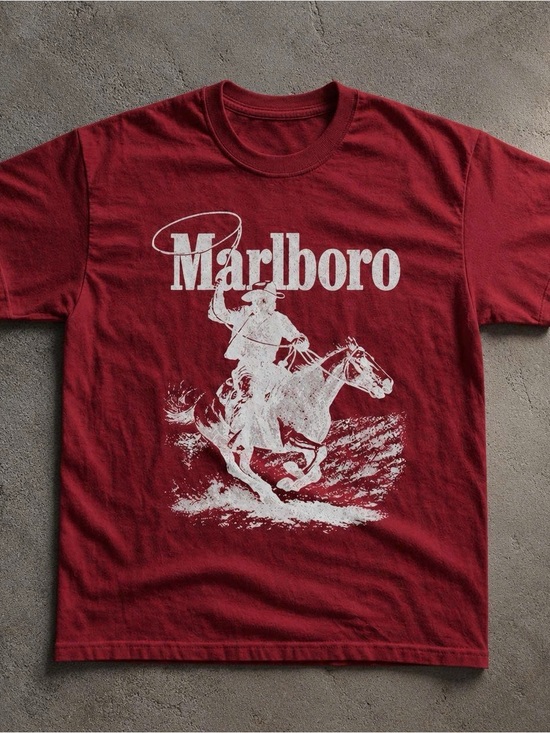 Gildan Other - Gildan Red Tee with White Marlboro Cowboy Graphic